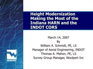 Height Modernization Making the Most of the Indiana HARN and the INDOT CORS