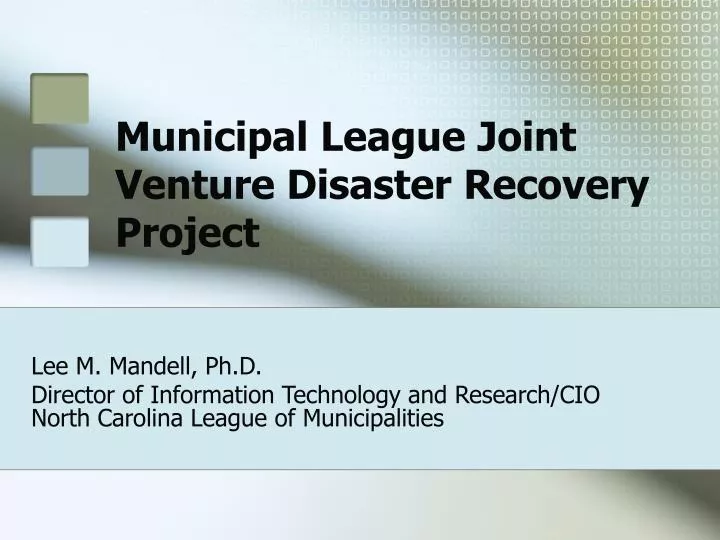 municipal league joint venture disaster recovery project