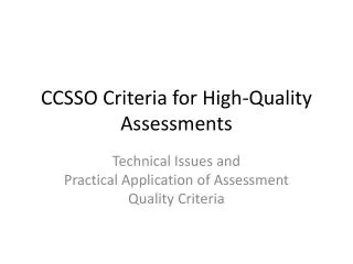 CCSSO Criteria for High-Quality Assessments