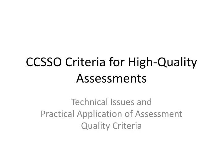 ccsso criteria for high quality assessments