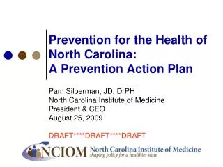 Prevention for the Health of North Carolina: A Prevention Action Plan