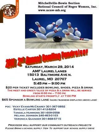 Saturday, March 29, 2014 AMF Laurel Lanes 15013 Baltimore Ave n. Laurel, MD 20707