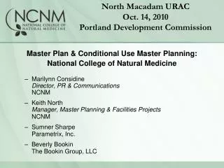 Master Plan &amp; Conditional Use Master Planning: National College of Natural Medicine