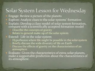 Solar System Lesson for Wednesday