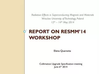 report on resmm 14 workshop