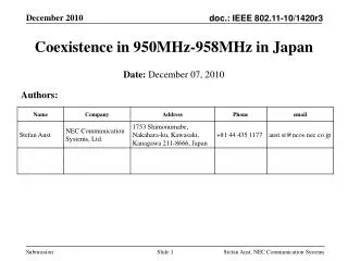 Coexistence in 950MHz-958MHz in Japan