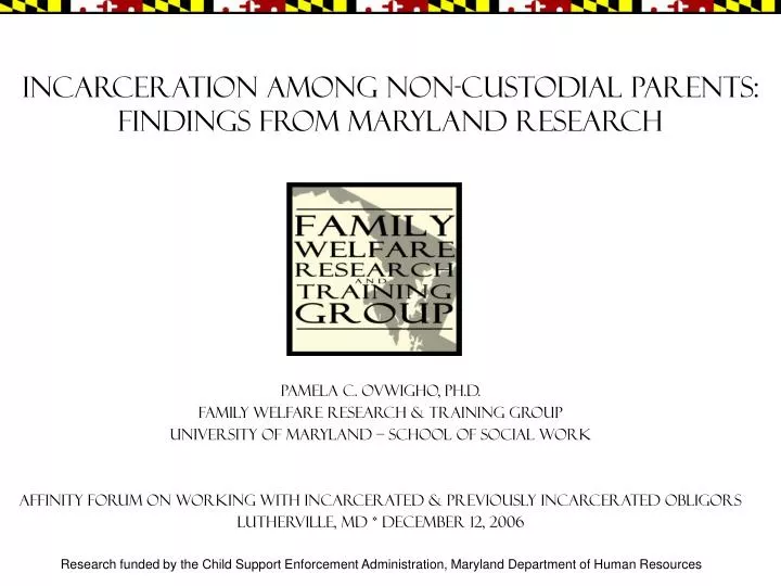 incarceration among non custodial parents findings from maryland research