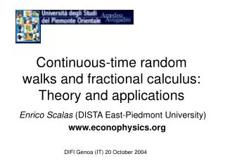Continuous-time random walks and fractional calculus: Theory and applications