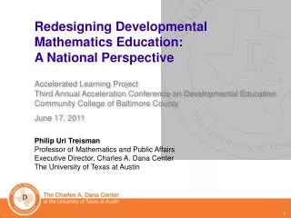 Redesigning Developmental Mathematics Education: A National Perspective