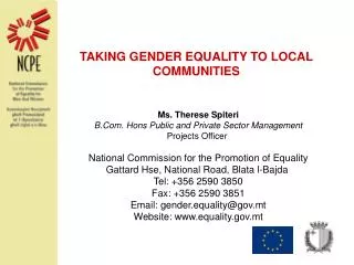 TAKING GENDER EQUALITY TO LOCAL COMMUNITIES