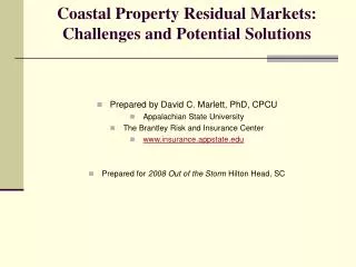 Coastal Property Residual Markets: Challenges and Potential Solutions