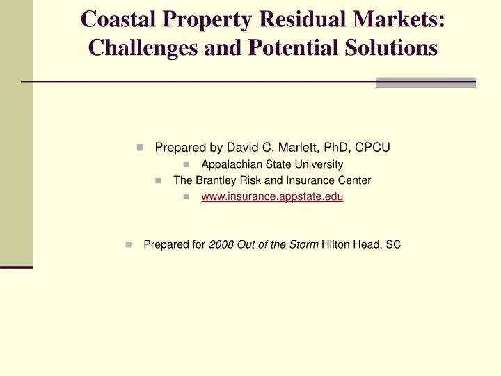 coastal property residual markets challenges and potential solutions