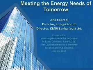 Meeting the Energy Needs of Tomorrow