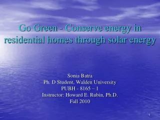 Go Green - Conserve energy in residential homes through solar energy