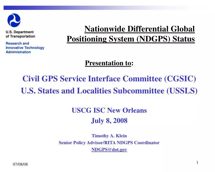 nationwide differential global positioning system ndgps status
