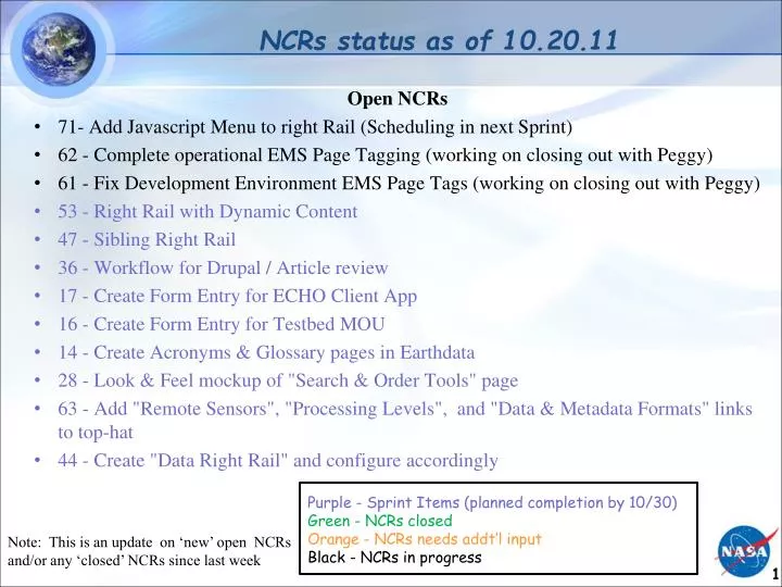ncrs status as of 10 20 11