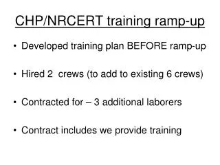 CHP/NRCERT training ramp-up