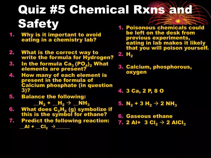 quiz 5 chemical rxns and safety