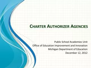 Charter Authorizer Agencies
