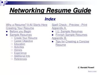 Networking Resume Guide Index