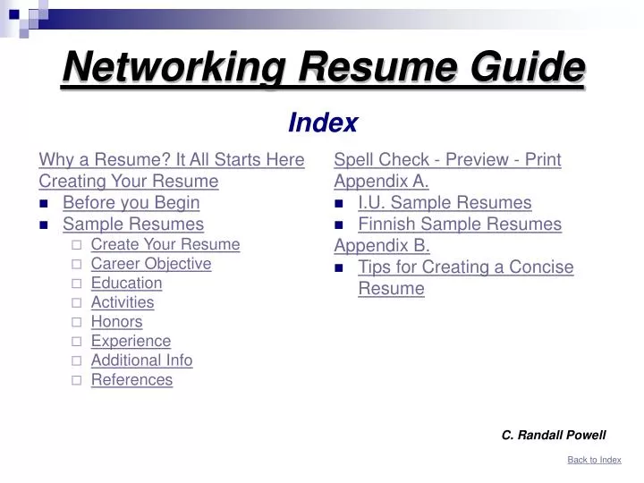 networking resume guide index