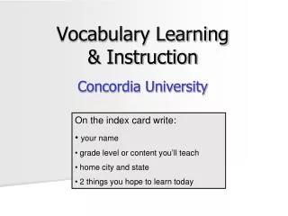 Vocabulary Learning &amp; Instruction Concordia University