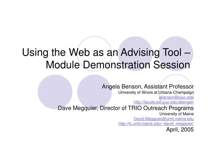 using the web as an advising tool module demonstration session