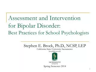 Assessment and Intervention for Bipolar Disorder: Best Practices for School Psychologists