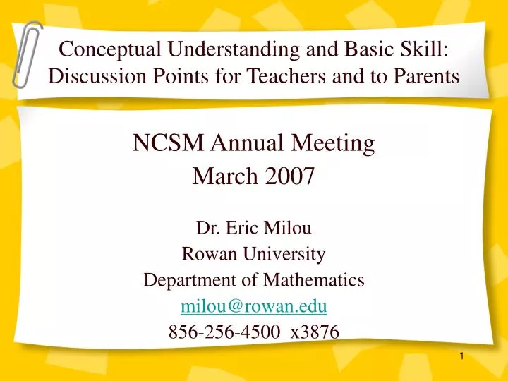 conceptual understanding and basic skill discussion points for teachers and to parents