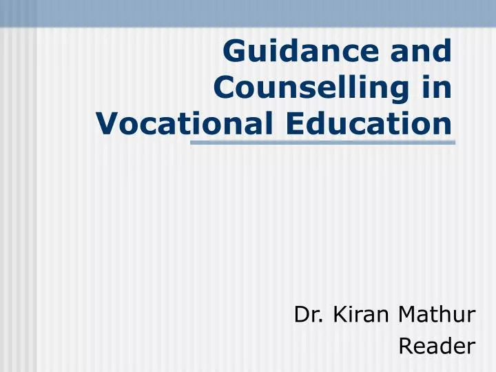 guidance and counselling in vocational education