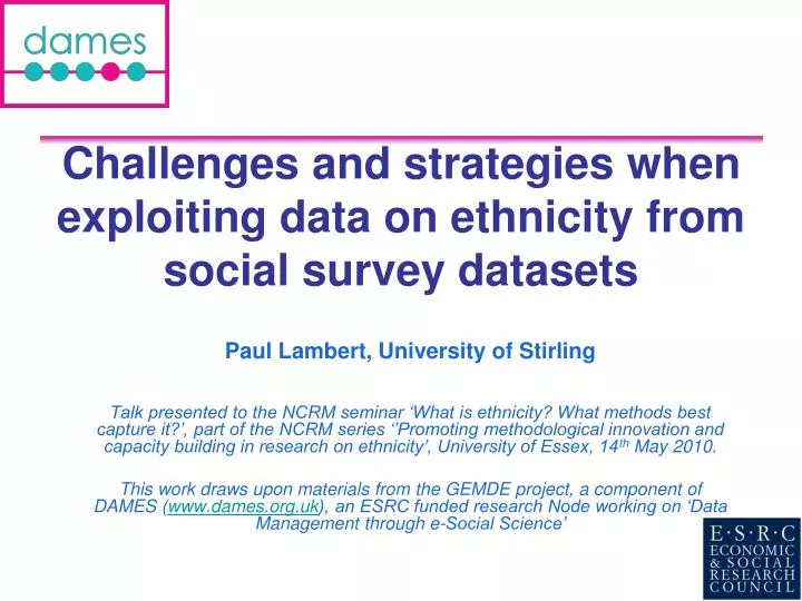 challenges and strategies when exploiting data on ethnicity from social survey datasets