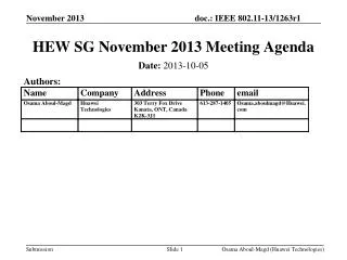 HEW SG November 2013 Meeting Agenda
