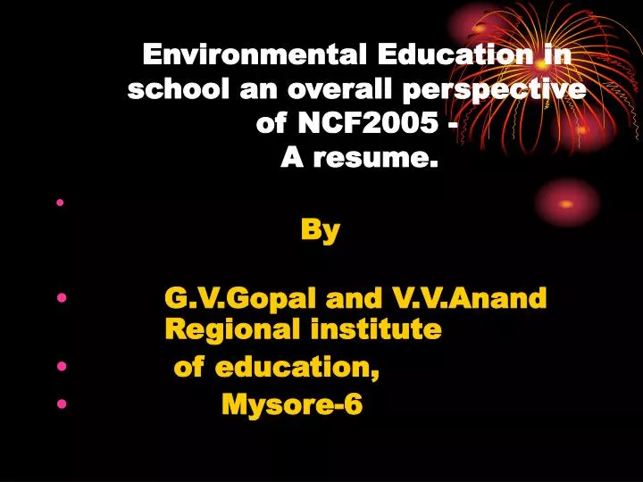 environmental education in school an overall perspective of ncf2005 a resume