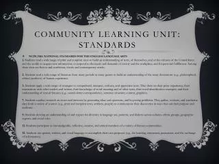 Community Learning Unit : Standards