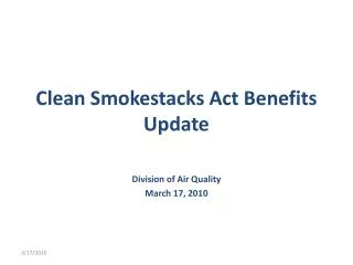 Clean Smokestacks Act Benefits Update