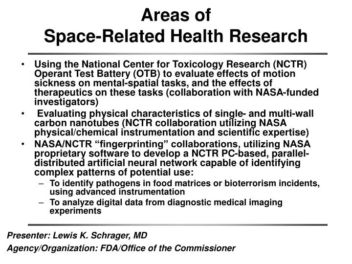 areas of space related health research