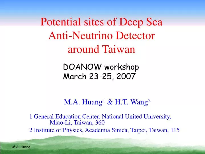 potential sites of deep sea anti neutrino detector around taiwan