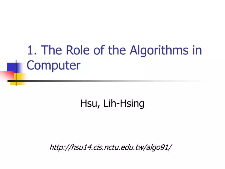 1 the role of the algorithms in computer