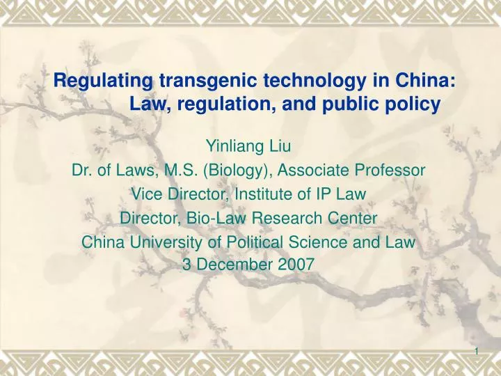 regulating transgenic technology in china law regulation and public policy