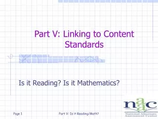Part V: Linking to Content Standards