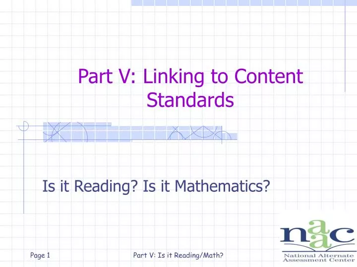 part v linking to content standards