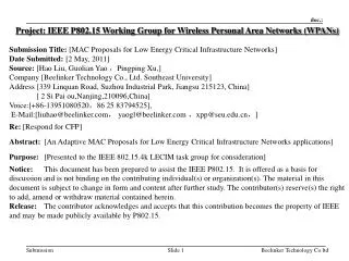 Project: IEEE P802.15 Working Group for Wireless Personal Area Networks (WPANs)