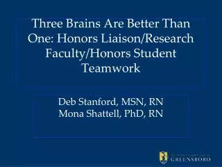 Three Brains Are Better Than One: Honors Liaison/Research Faculty/Honors Student Teamwork