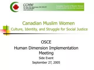 Canadian Muslim Women Culture, Identity, and Struggle for Social Justice