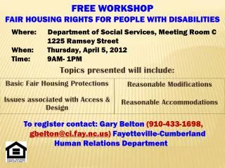 FREE WORKSHOP FAIR HOUSING RIGHTS FOR PEOPLE WITH DISABILITIES
