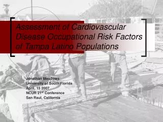 Assessment of Cardiovascular Disease Occupational Risk Factors of Tampa Latino Populations