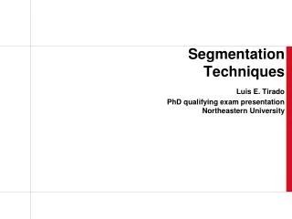 Segmentation Techniques Luis E. Tirado PhD qualifying exam presentation Northeastern University