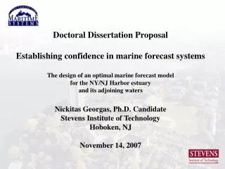 Doctoral Dissertation Proposal Establishing confidence in marine forecast systems