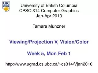 Viewing/Projection V, Vision/Color Week 5, Mon Feb 1