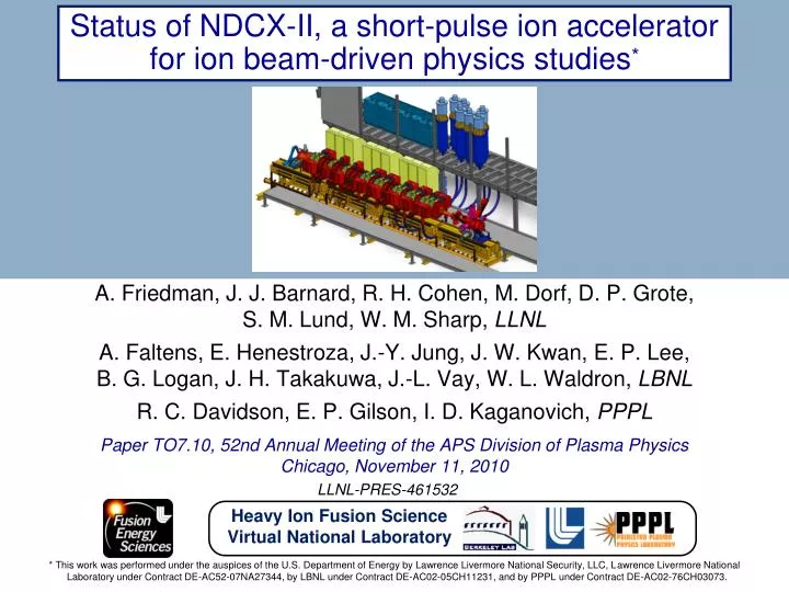 status of ndcx ii a short pulse ion accelerator for ion beam driven physics studies